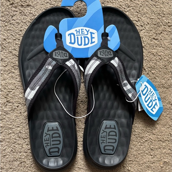 Hey Dude Black and White Sandals - Picture 1 of 1
